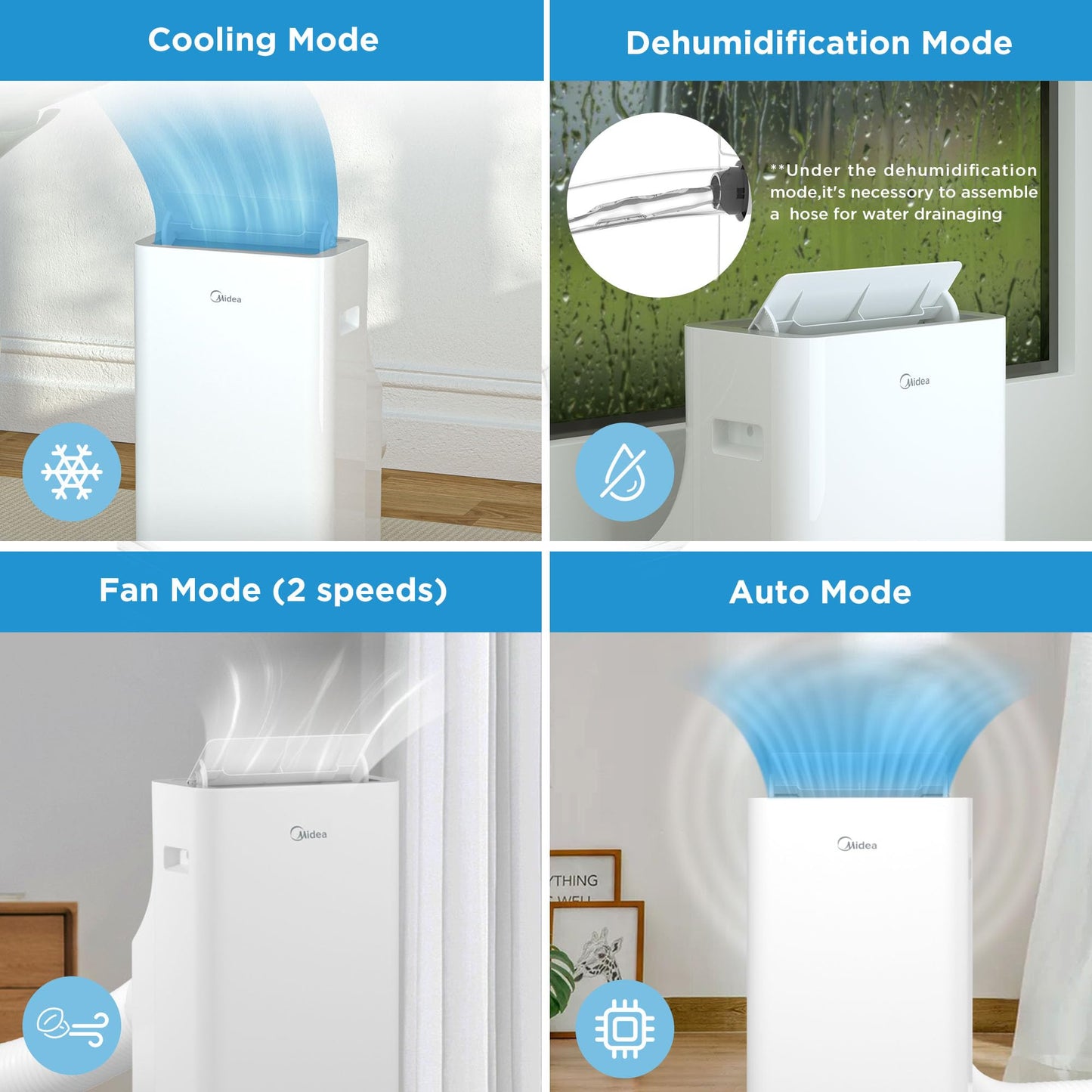 Midea Mobiles Klimagerät Silent Cool 26 Pro WF, 3-in-1 Klimaanlage mit Abluftschlauch, Kühlen & Entfeuchten&Ventilieren, 9000 BTU