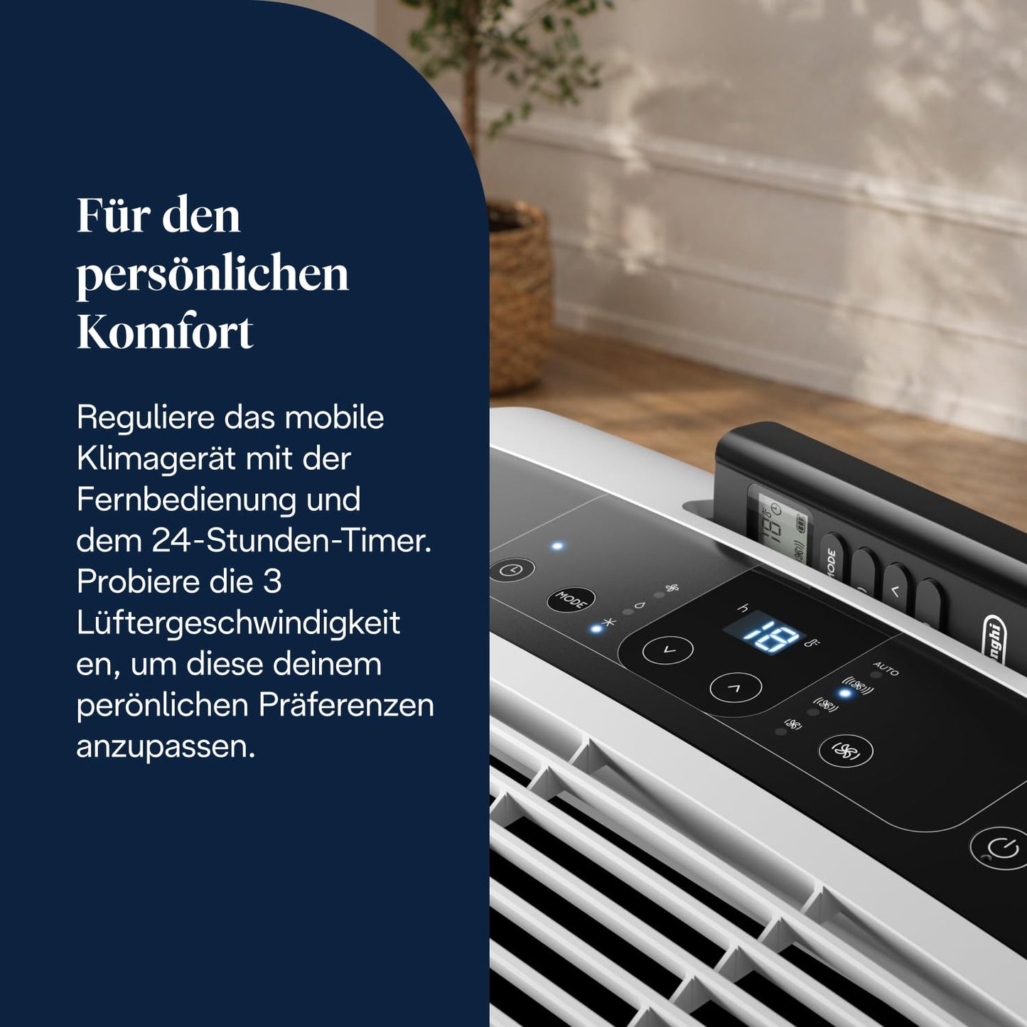 De'Longhi Pinguino - 3-in-1 Mobiles Klimagerät, für Räume bis 27 m², mit Luftentfeuchter & Ventilator, 9400 BTU