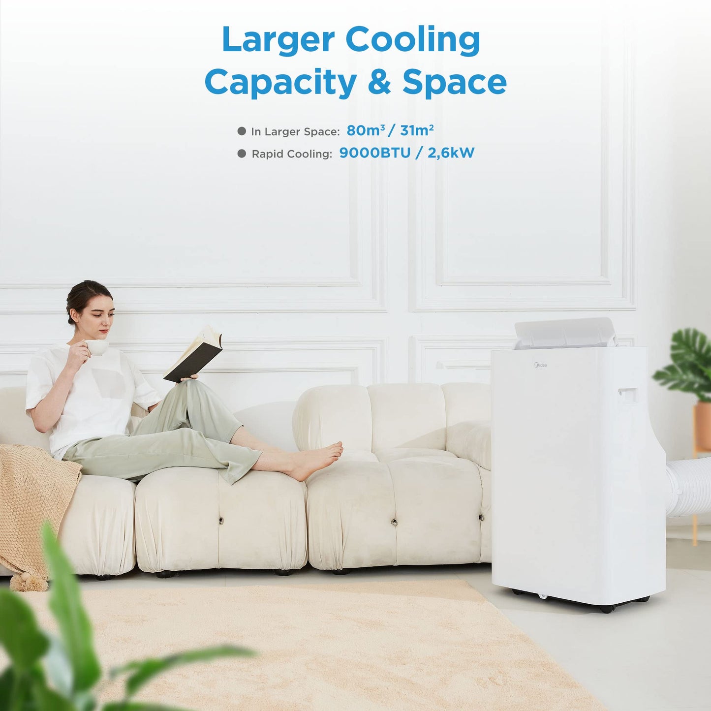 Midea Mobiles Klimagerät Silent Cool 26 Pro WF, 3-in-1 Klimaanlage mit Abluftschlauch, Kühlen & Entfeuchten&Ventilieren, 9000 BTU