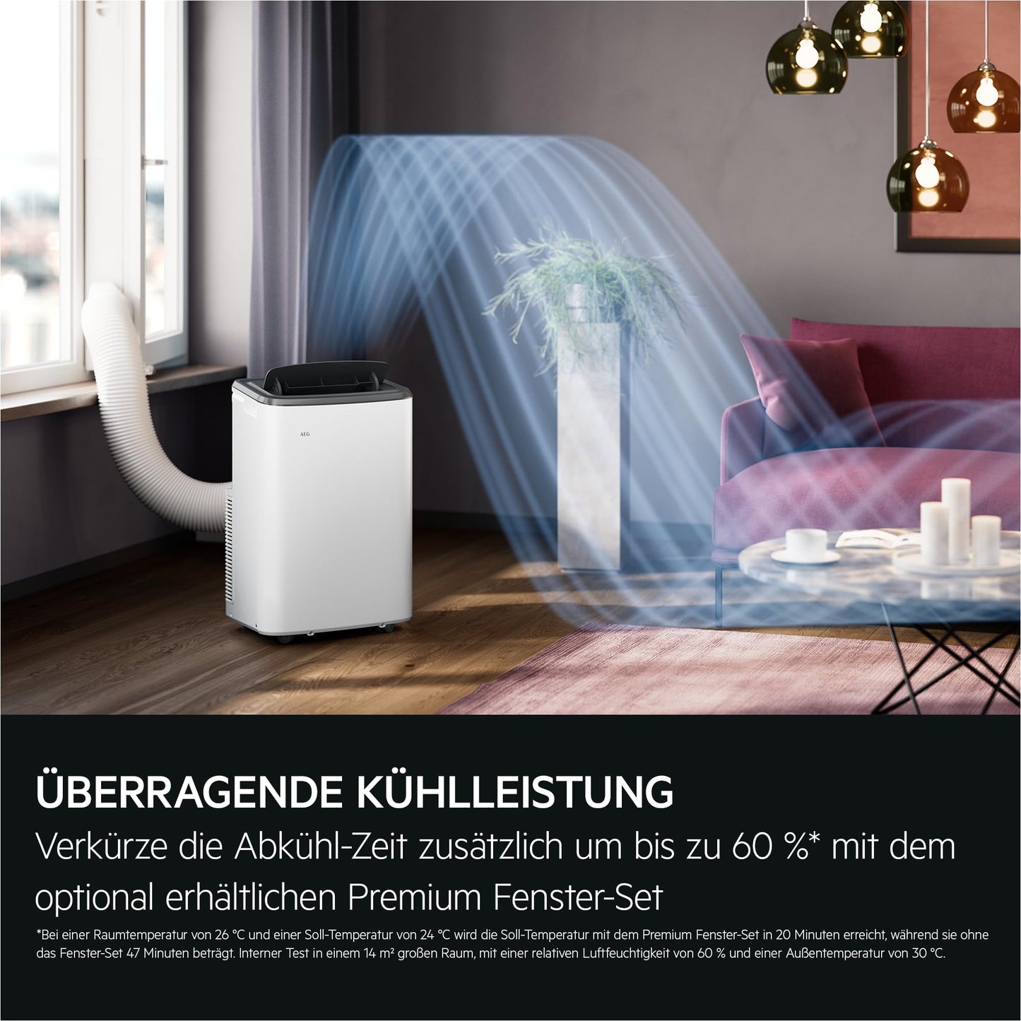 AEG Comfort 6000 AXP26U339CW mobiles Klimagerät / LED Display / Touch-Bedienung / 30-40 m² / nur 64 dB(A) / Automatik